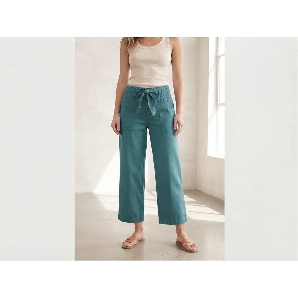 J.Crew Re-Imagined Wide Leg Crop Pants Green Tie Waist Cotton Size 10